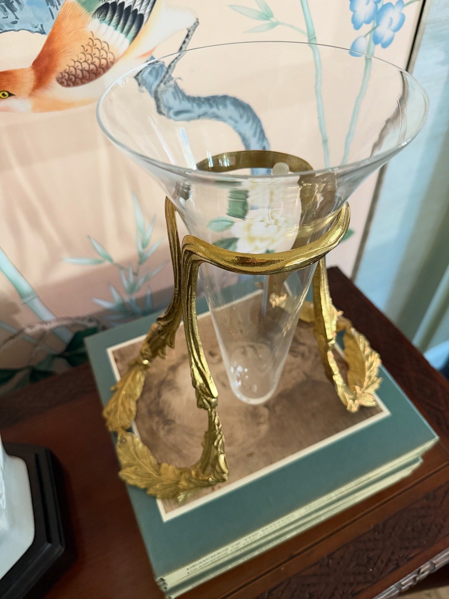 Vintage Neoclassical Brass & Fluted Glass Vase