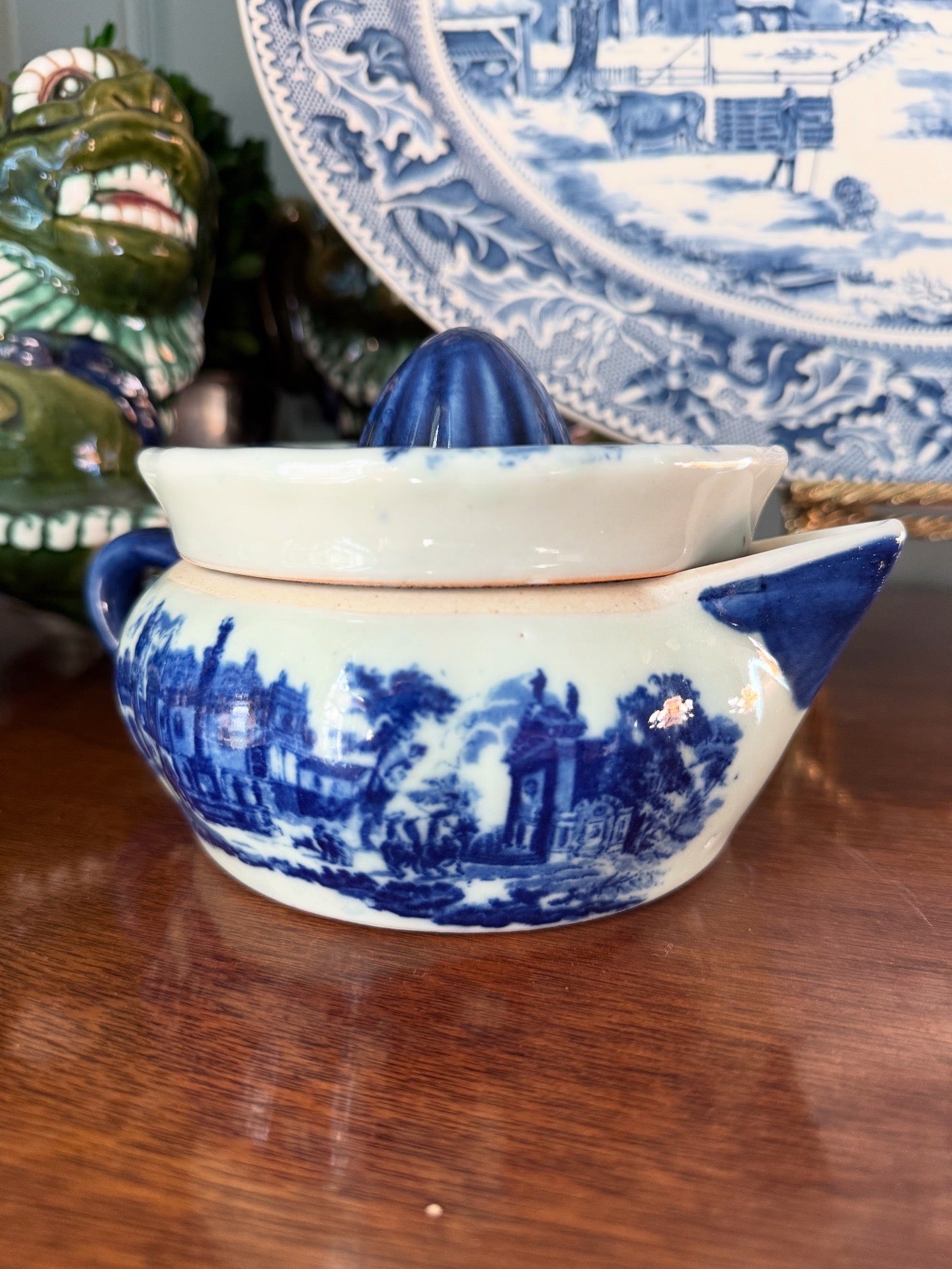 Vintage Celadon Transferware Juicer